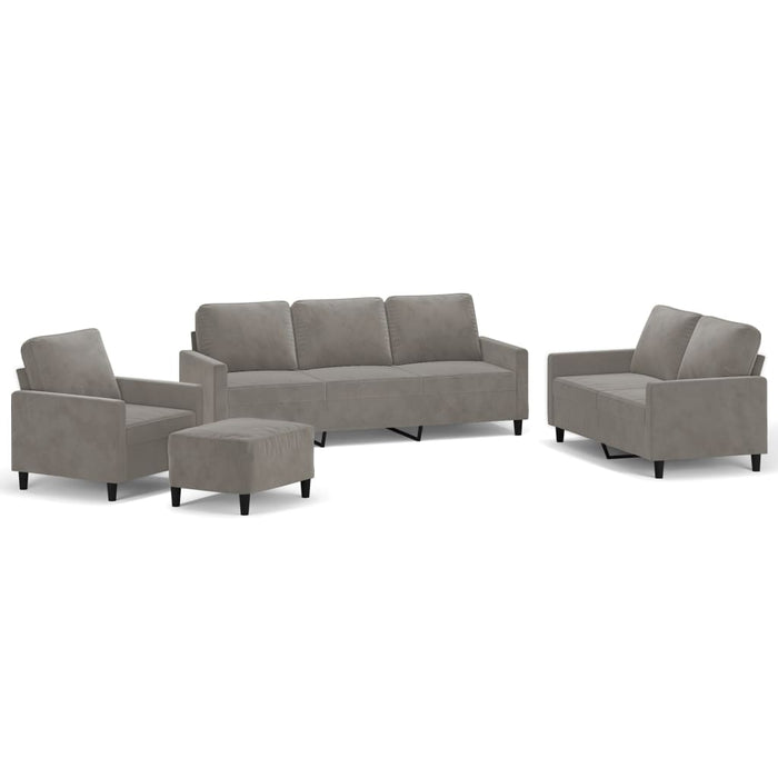 Set de canapele cu perne, 4 piese, gri deschis, catifea WALTI
