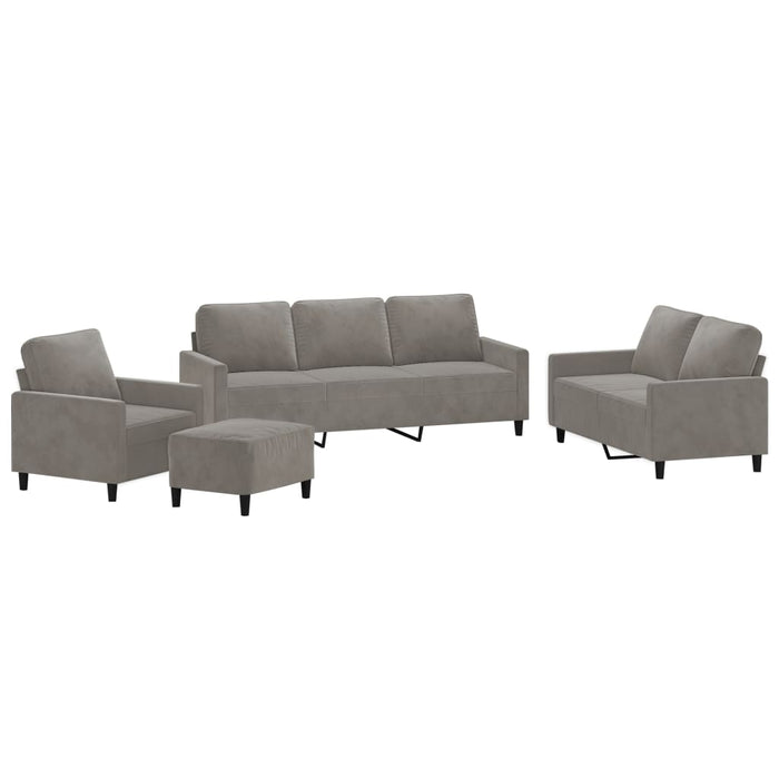 Set de canapele cu perne, 4 piese, gri deschis, catifea WALTI