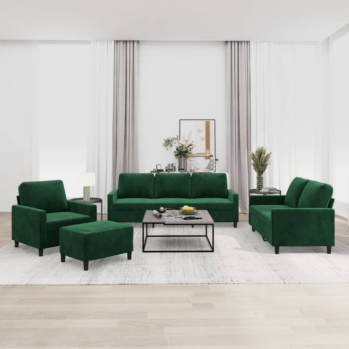 Set de canapele cu perne, 4 piese, verde închis, catifea WALTI