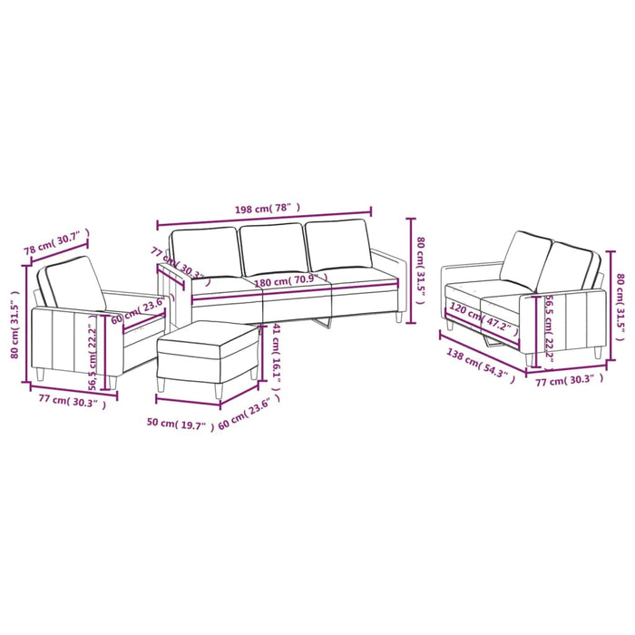 Set de canapele cu perne, 4 piese, roz, catifea WALTI