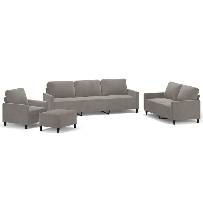 Set de canapele cu perne, 4 piese, gri deschis, catifea WALTI