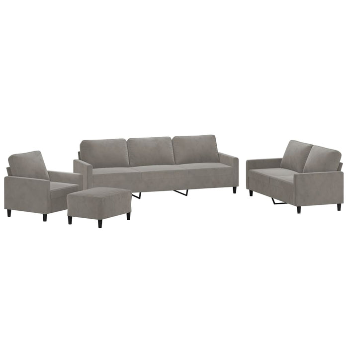 Set de canapele cu perne, 4 piese, gri deschis, catifea WALTI