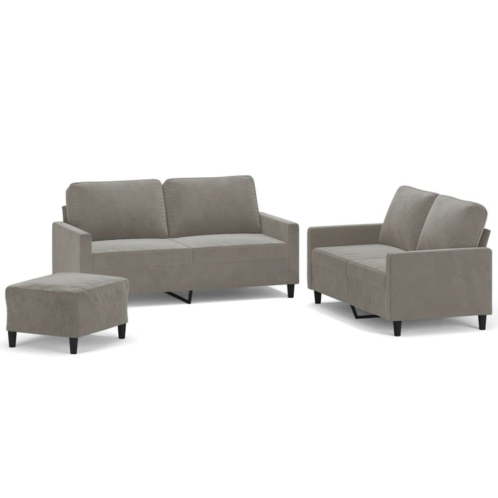 Set de canapele cu perne, 3 piese, gri deschis, catifea WALTI