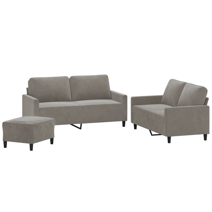 Set de canapele cu perne, 3 piese, gri deschis, catifea WALTI