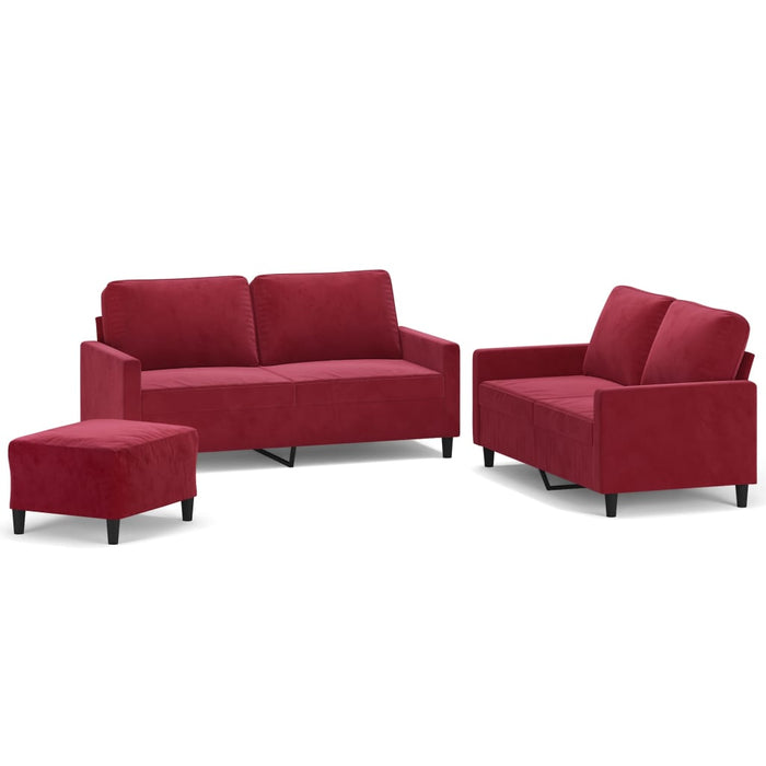 Set canapea cu perne, 3 piese, roșu vin, catifea WALTI