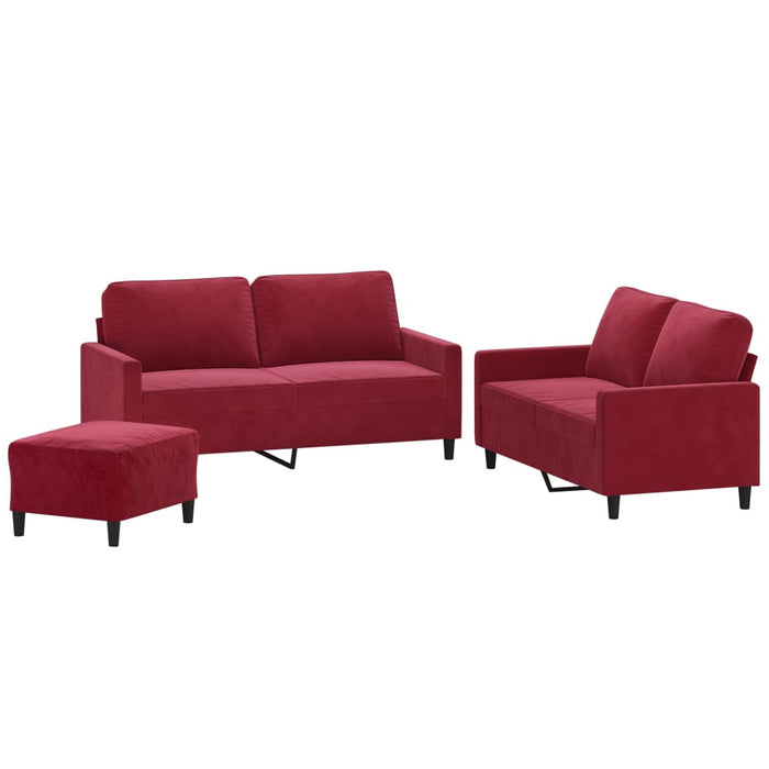 Set canapea cu perne, 3 piese, roșu vin, catifea WALTI