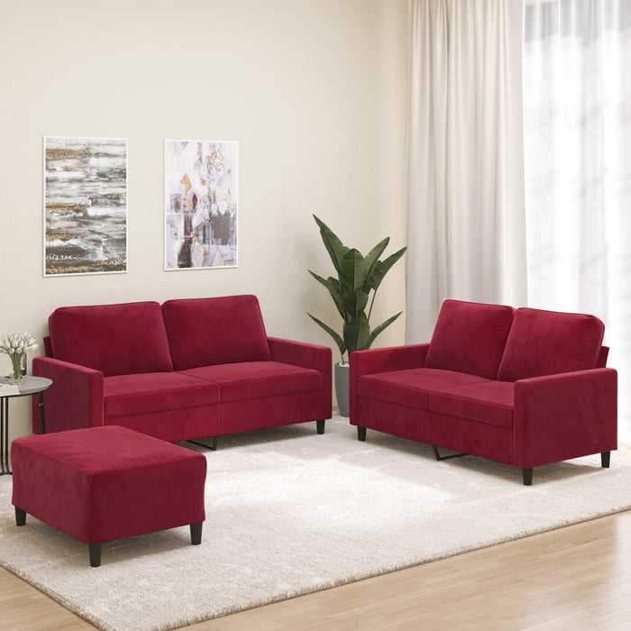 Set canapea cu perne, 3 piese, roșu vin, catifea WALTI