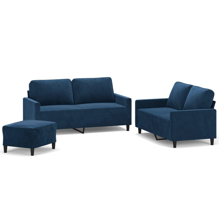 Set de canapele cu perne, 3 piese, albastru, catifea WALTI