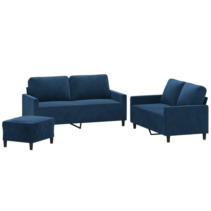 Set de canapele cu perne, 3 piese, albastru, catifea WALTI