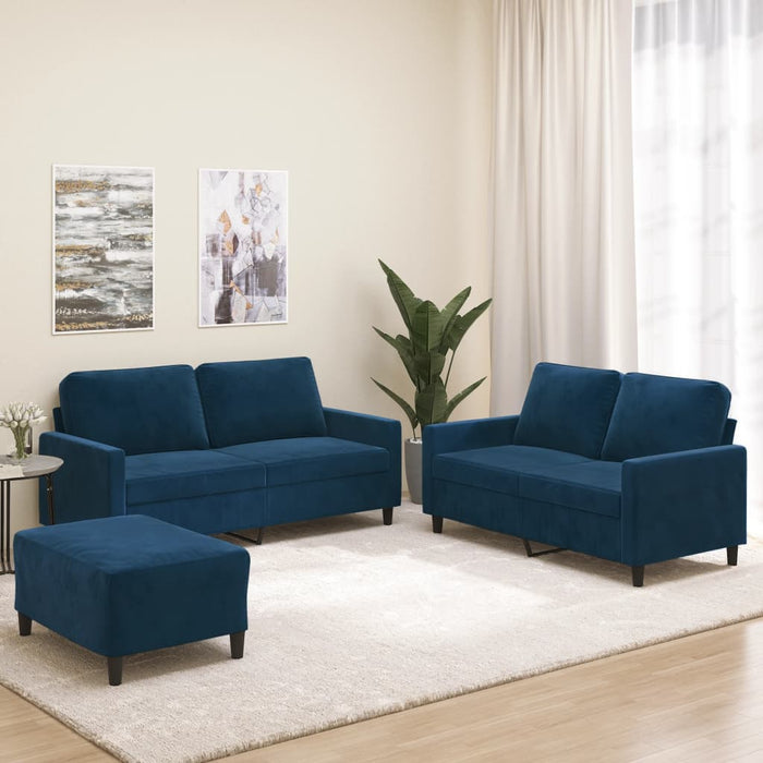 Set de canapele cu perne, 3 piese, albastru, catifea WALTI