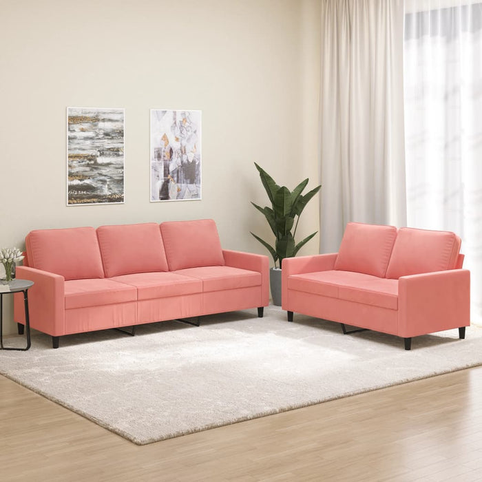 Set de canapele cu perne, 2 piese, roz, catifea WALTI