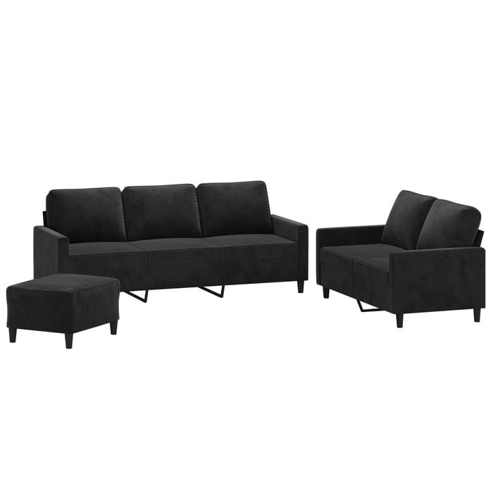 Set de canapele cu perne, 3 piese, negru, catifea WALTI