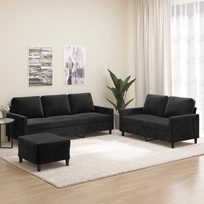 Set de canapele cu perne, 3 piese, negru, catifea WALTI