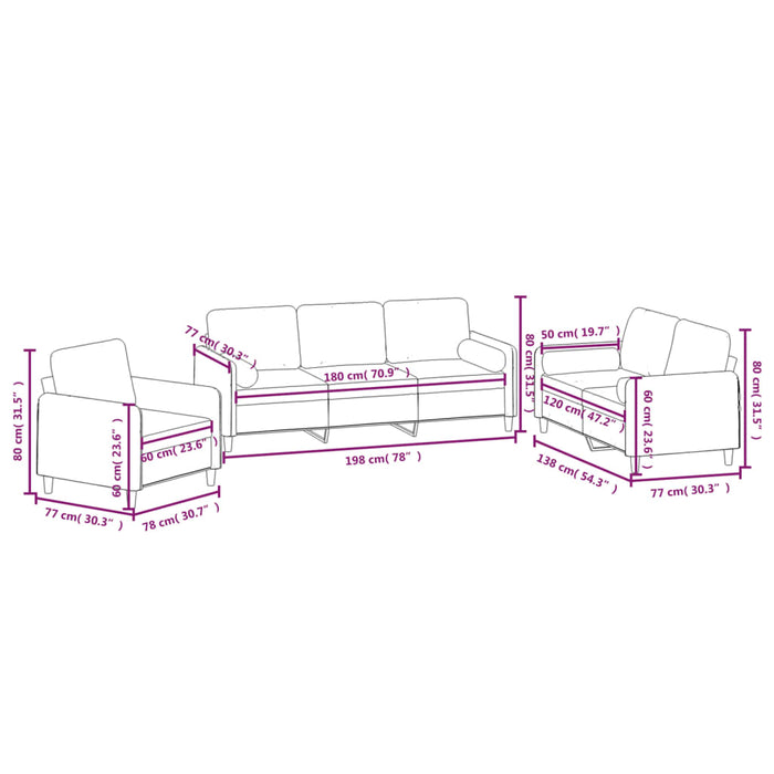 Set canapea perne/perne decorative 3 piese gri deschis catifea WALTI
