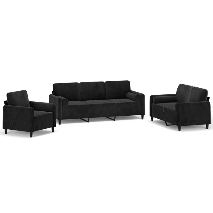 Set canapea, perne/perne decorative, 3 piese, negru, catifea WALTI