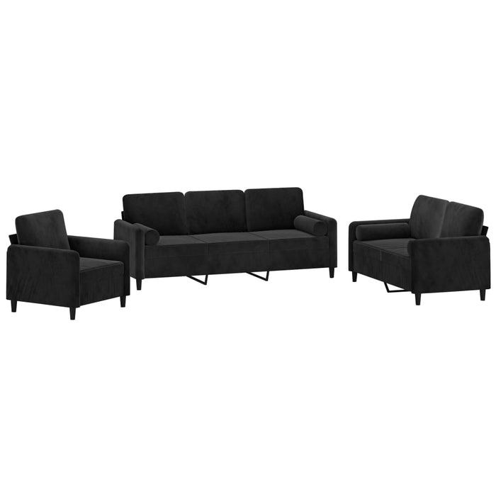 Set canapea, perne/perne decorative, 3 piese, negru, catifea WALTI
