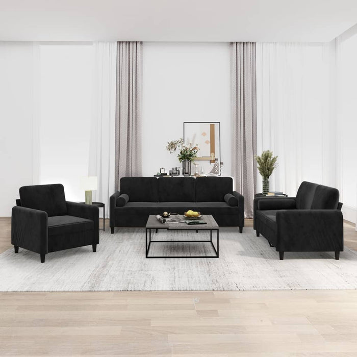 Set canapea, perne/perne decorative, 3 piese, negru, catifea WALTI