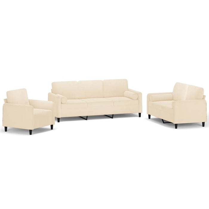 Set canapea, perne/perne decorative, 3 piese, crem, catifea WALTI