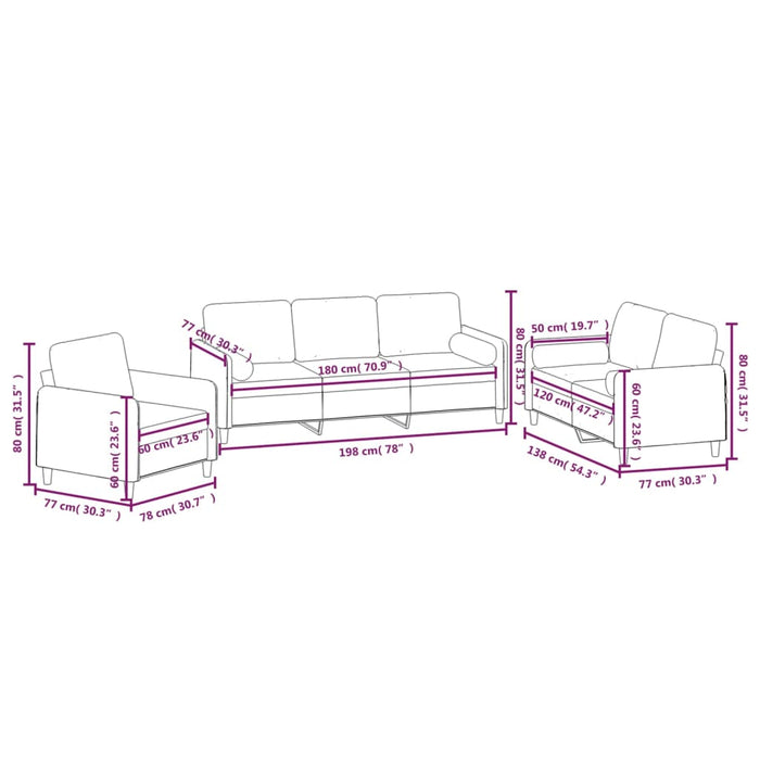 Set canapea, perne/perne decorative, 3 piese, crem, catifea WALTI