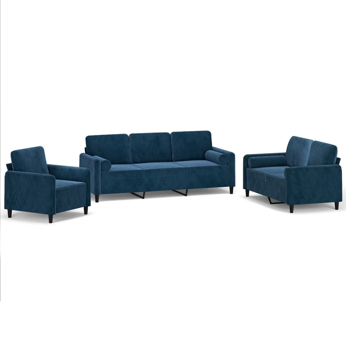 Set canapea, perne/perne decorative, 3 piese, albastru, catifea WALTI
