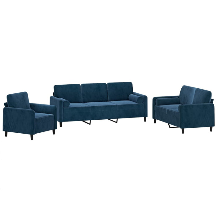 Set canapea, perne/perne decorative, 3 piese, albastru, catifea WALTI
