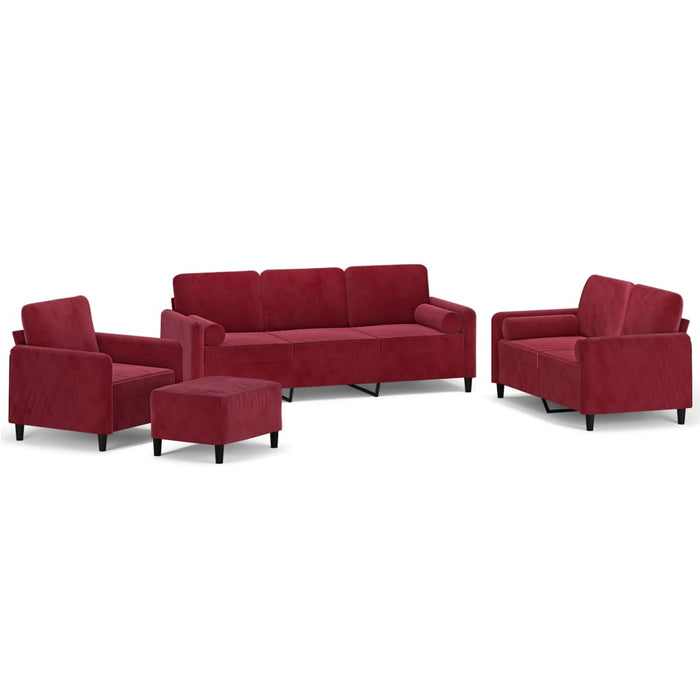 Set canapea, perne/perne decorative, 4 piese, roșu vin, catifea WALTI
