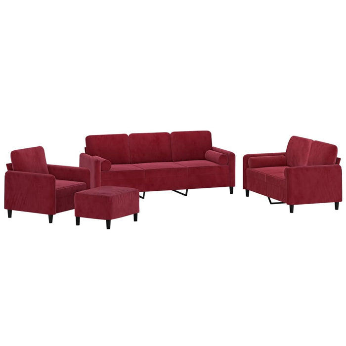 Set canapea, perne/perne decorative, 4 piese, roșu vin, catifea WALTI