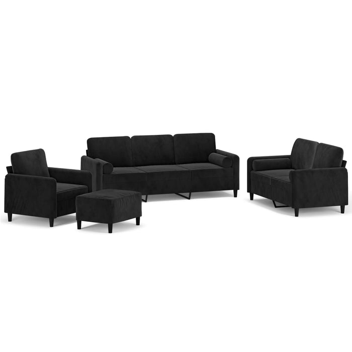 Set canapea, perne/perne decorative, 4 piese, negru, catifea WALTI
