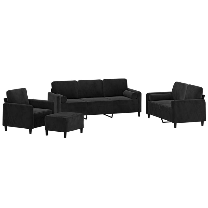 Set canapea, perne/perne decorative, 4 piese, negru, catifea WALTI