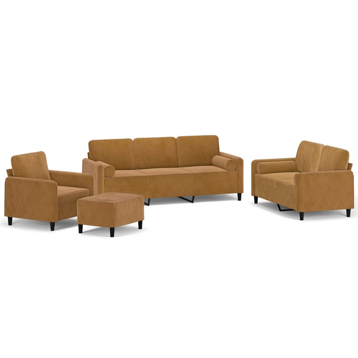 Set canapea, perne/perne decorative, 4 piese, maro, catifea WALTI