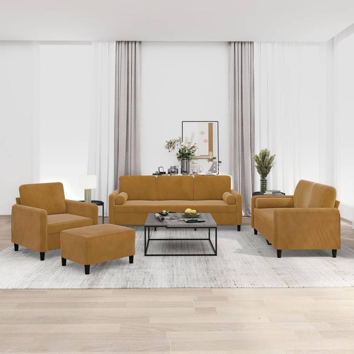Set canapea, perne/perne decorative, 4 piese, maro, catifea WALTI