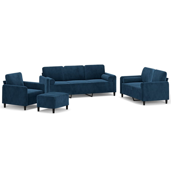 Set canapea, perne/perne decorative, 4 piese, albastru, catifea WALTI