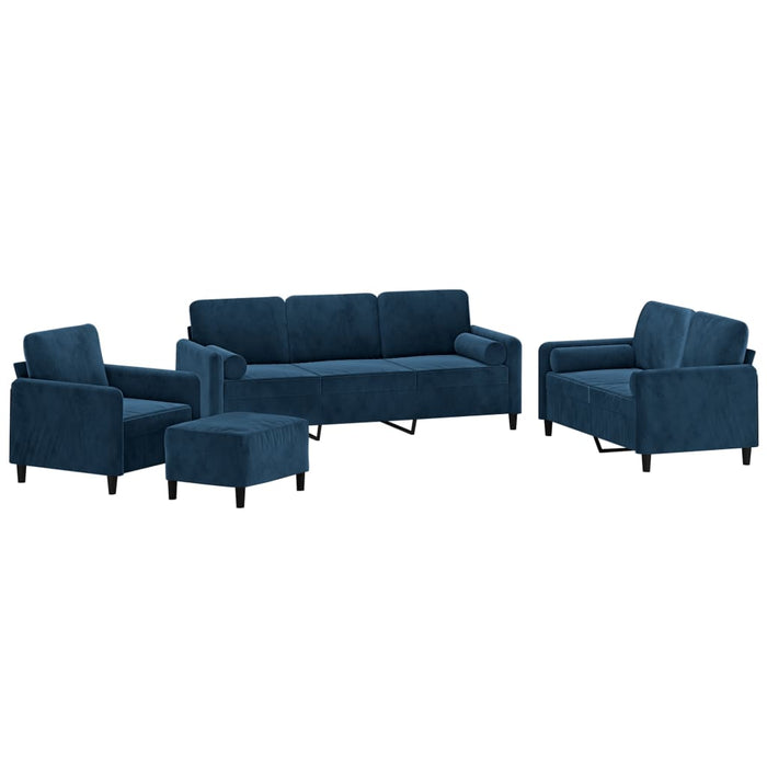 Set canapea, perne/perne decorative, 4 piese, albastru, catifea WALTI