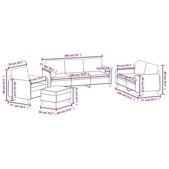 Set canapea, perne/perne decorative, 4 piese, albastru, catifea WALTI