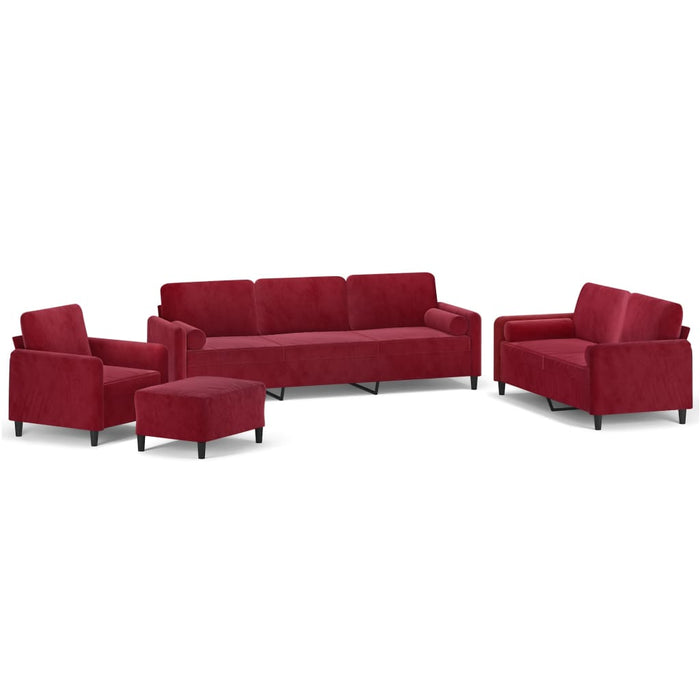 Set canapea, perne/perne decorative, 4 piese, roșu vin, catifea WALTI