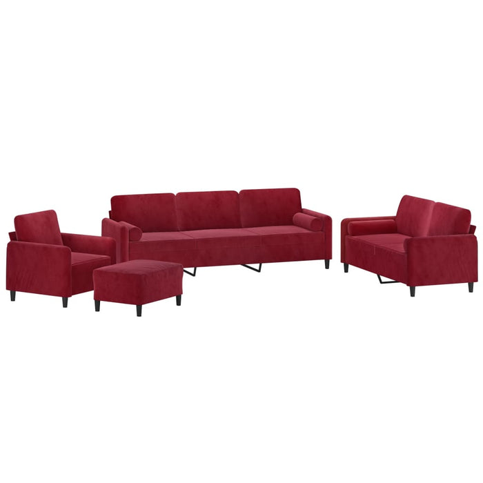 Set canapea, perne/perne decorative, 4 piese, roșu vin, catifea WALTI