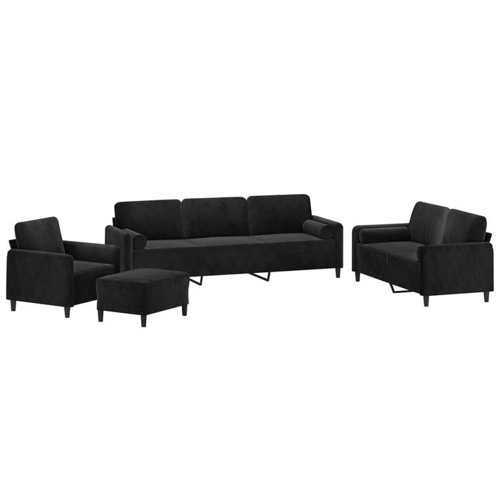 Set canapea, perne/perne decorative, 4 piese, negru, catifea WALTI