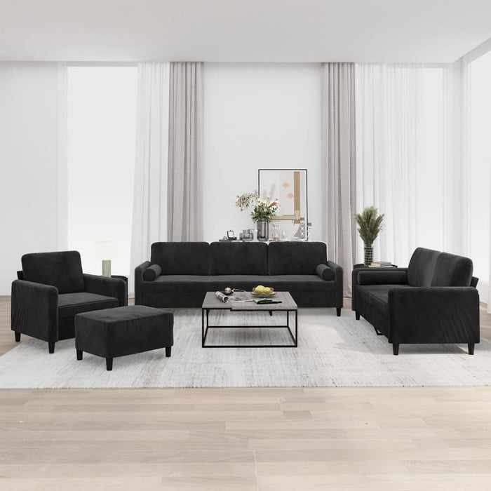 Set canapea, perne/perne decorative, 4 piese, negru, catifea WALTI