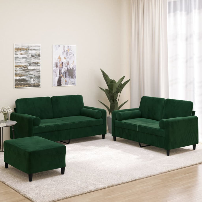 Set canapea perne/perne decorative 3 piese verde închis catifea WALTI