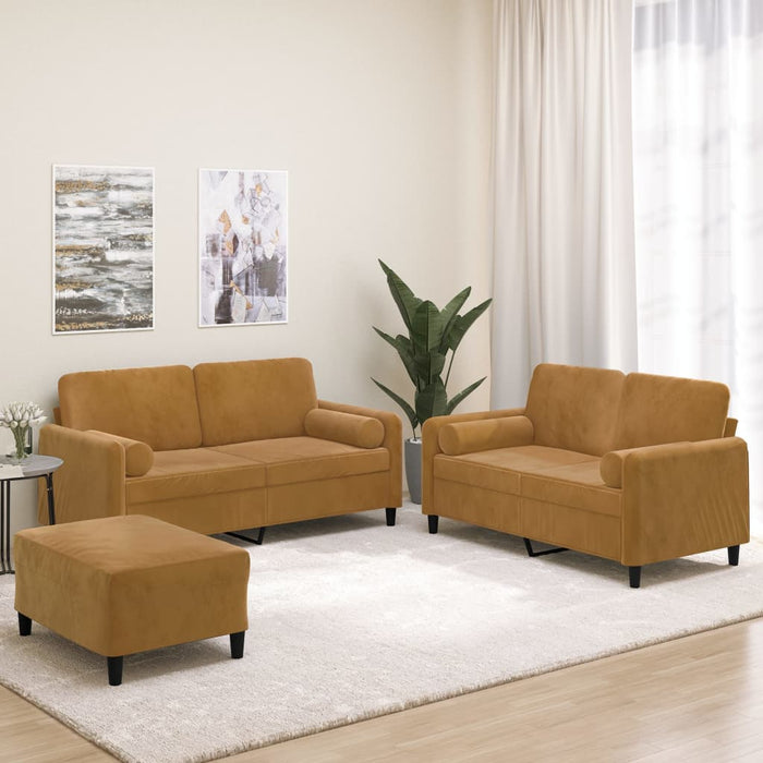 Set canapea, perne/perne decorative, 3 piese, maro, catifea WALTI