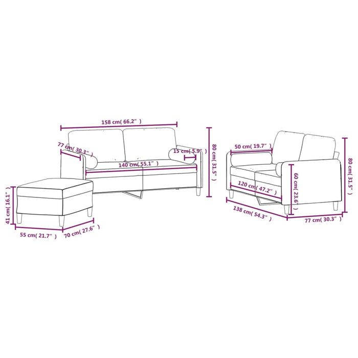 Set canapea, perne/perne decorative, 3 piese, crem, catifea WALTI