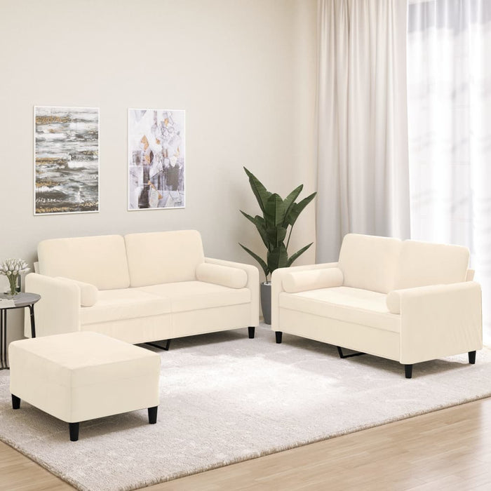 Set canapea, perne/perne decorative, 3 piese, crem, catifea WALTI
