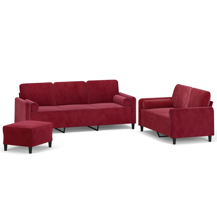 Set canapea, perne/perne decorative, 3 piese, roșu vin, catifea WALTI