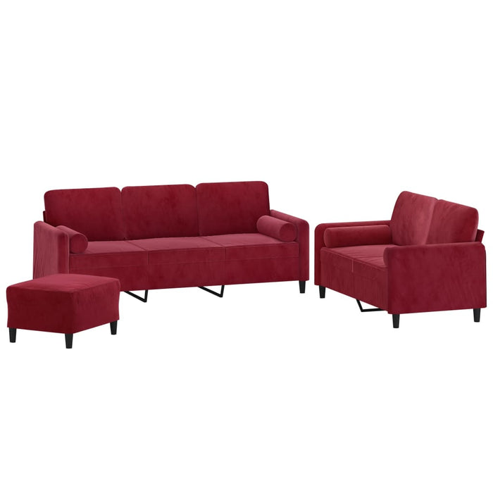 Set canapea, perne/perne decorative, 3 piese, roșu vin, catifea WALTI