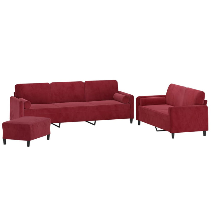Set canapea, perne/perne decorative, 3 piese, roșu vin, catifea WALTI