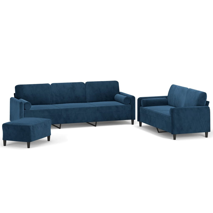 Set canapea, perne/perne decorative, 3 piese, albastru, catifea WALTI