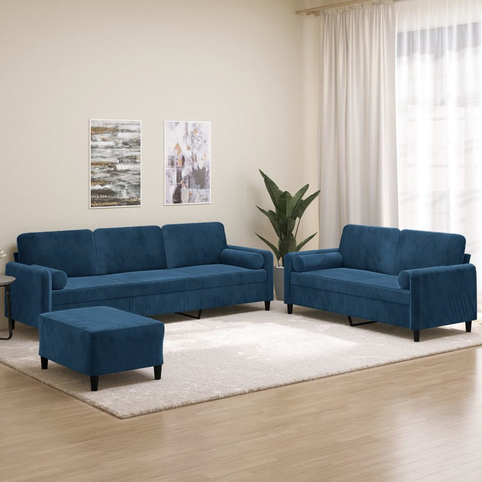 Set canapea, perne/perne decorative, 3 piese, albastru, catifea WALTI