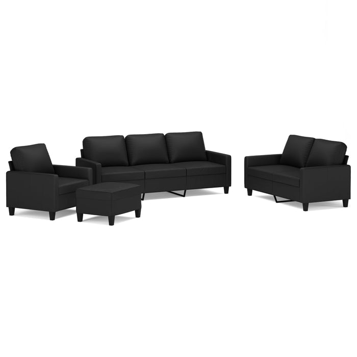 Set de canapele cu perne, 4 piese, negru, piele ecologică WALTI