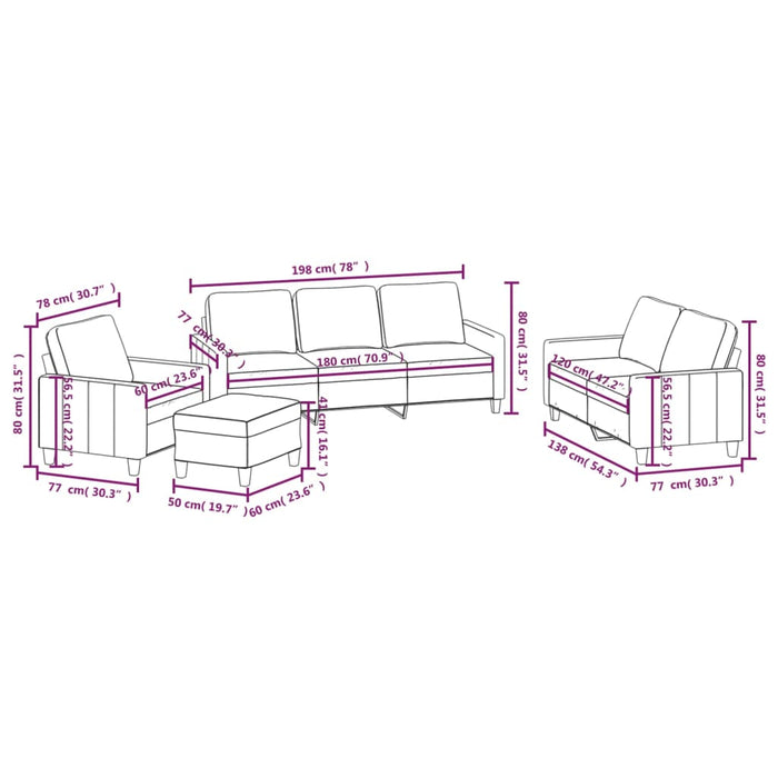 Set de canapele cu perne, 4 piese, negru, piele ecologică WALTI