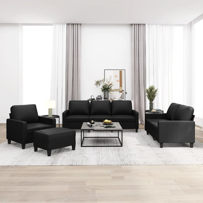 Set de canapele cu perne, 4 piese, negru, piele ecologică WALTI